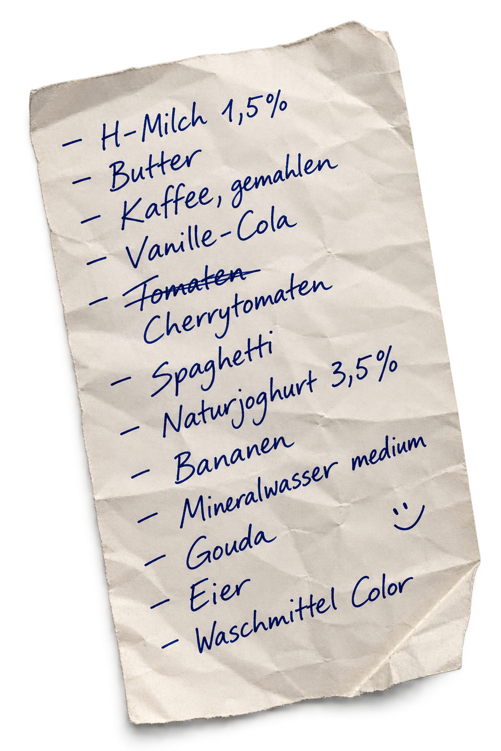 Beispiel eines handgeschriebenen Einkaufszettels